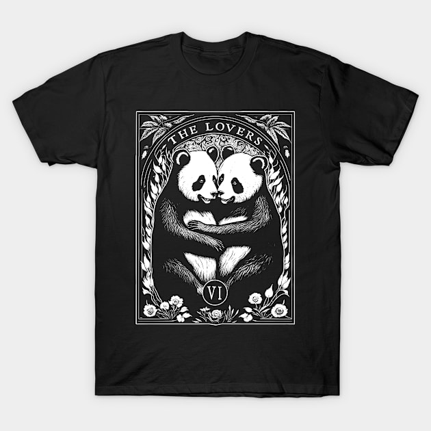 The Lovers Tarot Card Cute Panda Lover Couple Vintage T-Shirt by Grandeduc